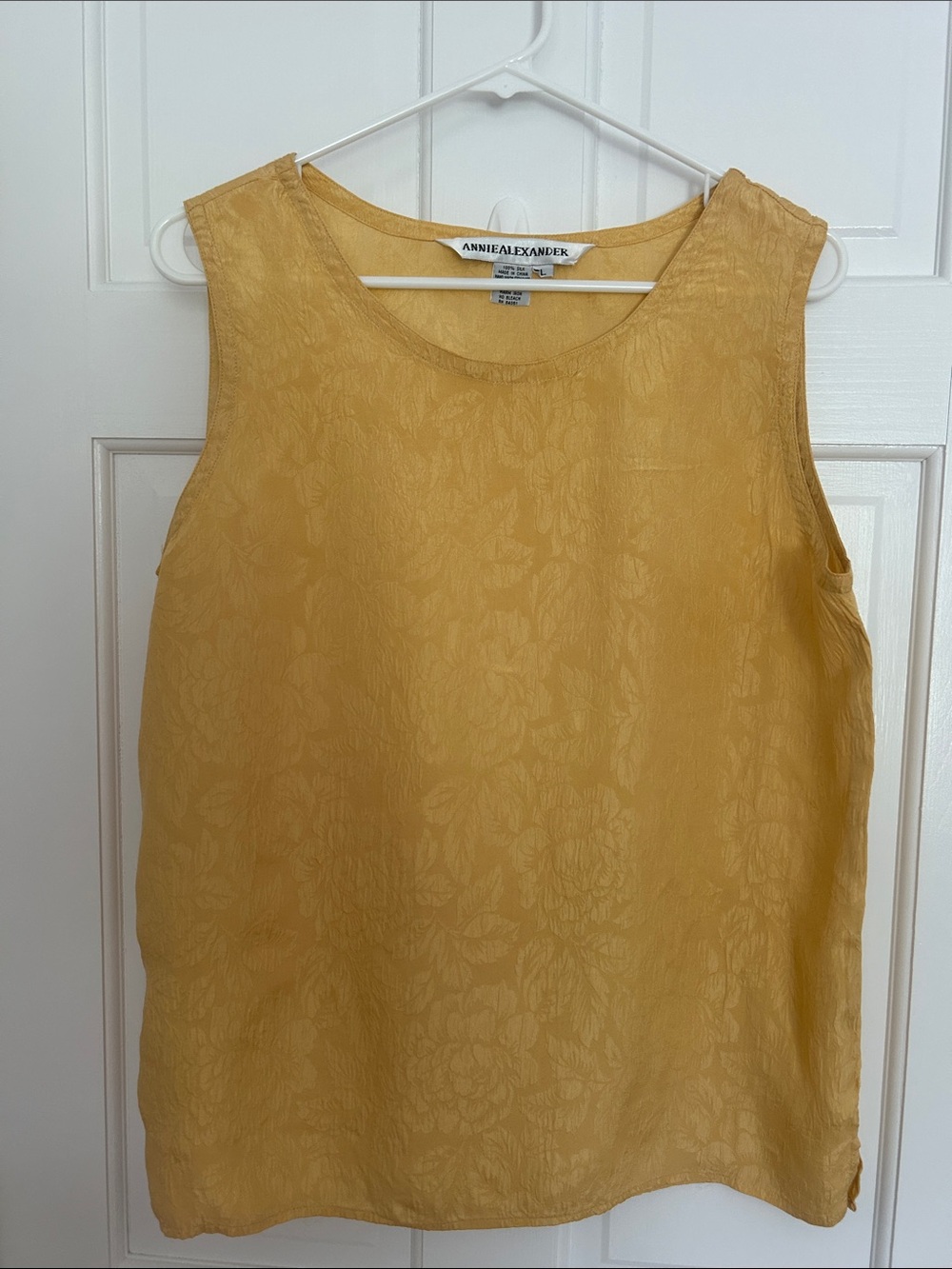 Vintage Annie Alexander 100% Silk Jacquard Shell Tank Top Yellow  Size L